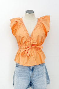 Andy Poplin Puff Sleeve Bow Top