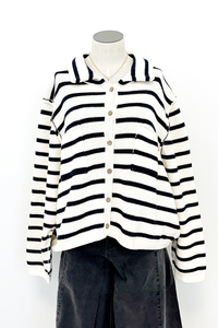 Boxy Collared Stripe Cardigan