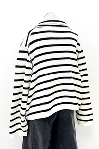 Boxy Collared Stripe Cardigan