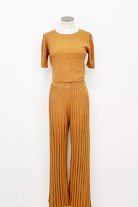 Camel Ribbed Wide Leg Pant