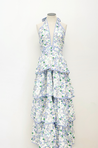 Electric Floral Tiered Halter Dress