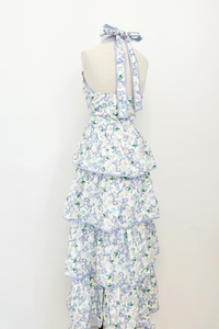 Electric Floral Tiered Halter Dress