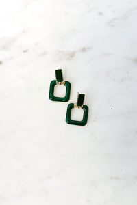 Enamel Square Green Earring