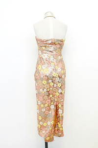 Floral Sequin Strapless Tube Dress