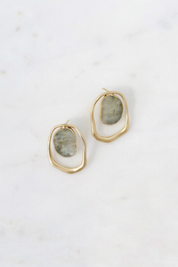 Frame Stone Earrings Gold