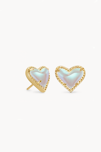 Ari Heart Stud Earring-Gold Dichroic Glass