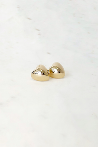 Gold Puffed Heart Stud Earrings