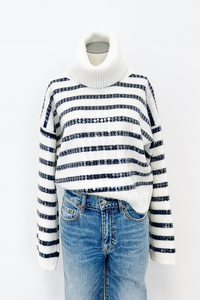 Pilinaa Sequined Stripe Turtle Neck Sweater