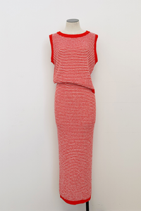 Tomato Stripe Knit Midi Skirt