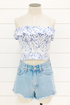 Blue Stone Ruffle Crop Top