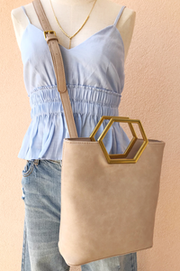 Ivory Hexagon Handle Bag