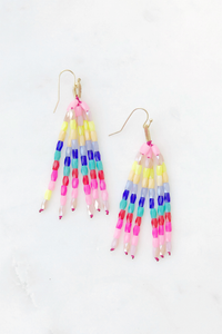 Rainbow Beaded Tassel Earrings