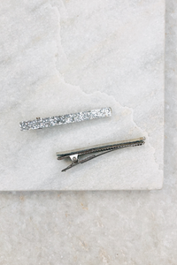 Silver Glitter Hair Clip Set
