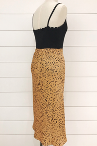 Spotted Animal Satin Midi Skirt