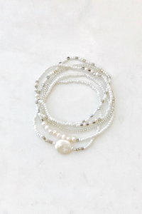 White & Silver Pearl Bracelet Set