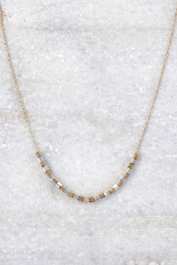 Worn Gold Square Bead Necklace